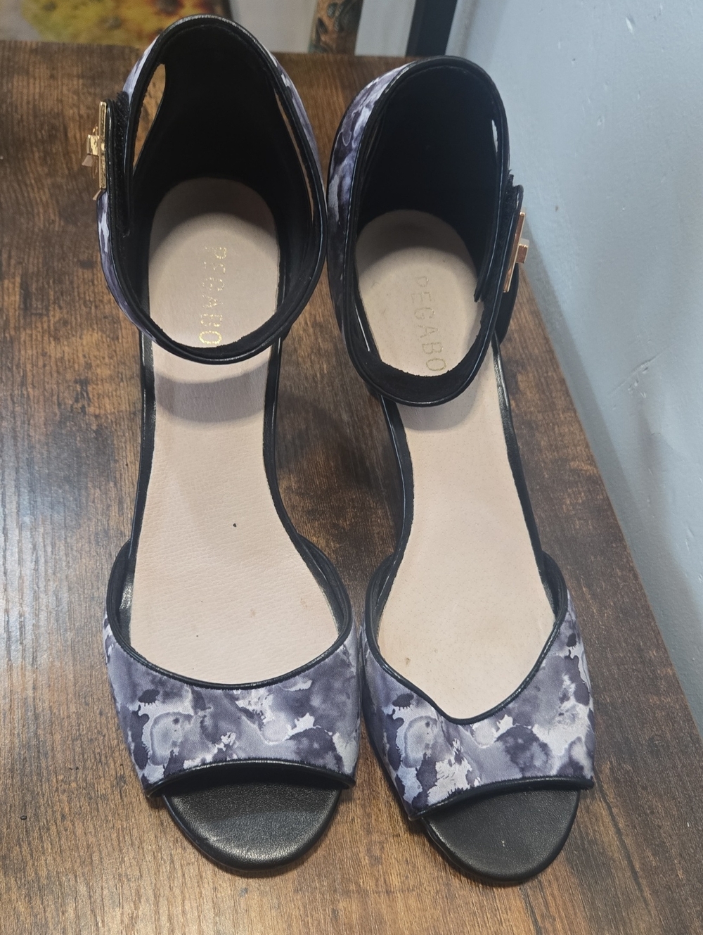 Segabo Floral Open-Toe Ankle-Strap Heels in Black and Gray